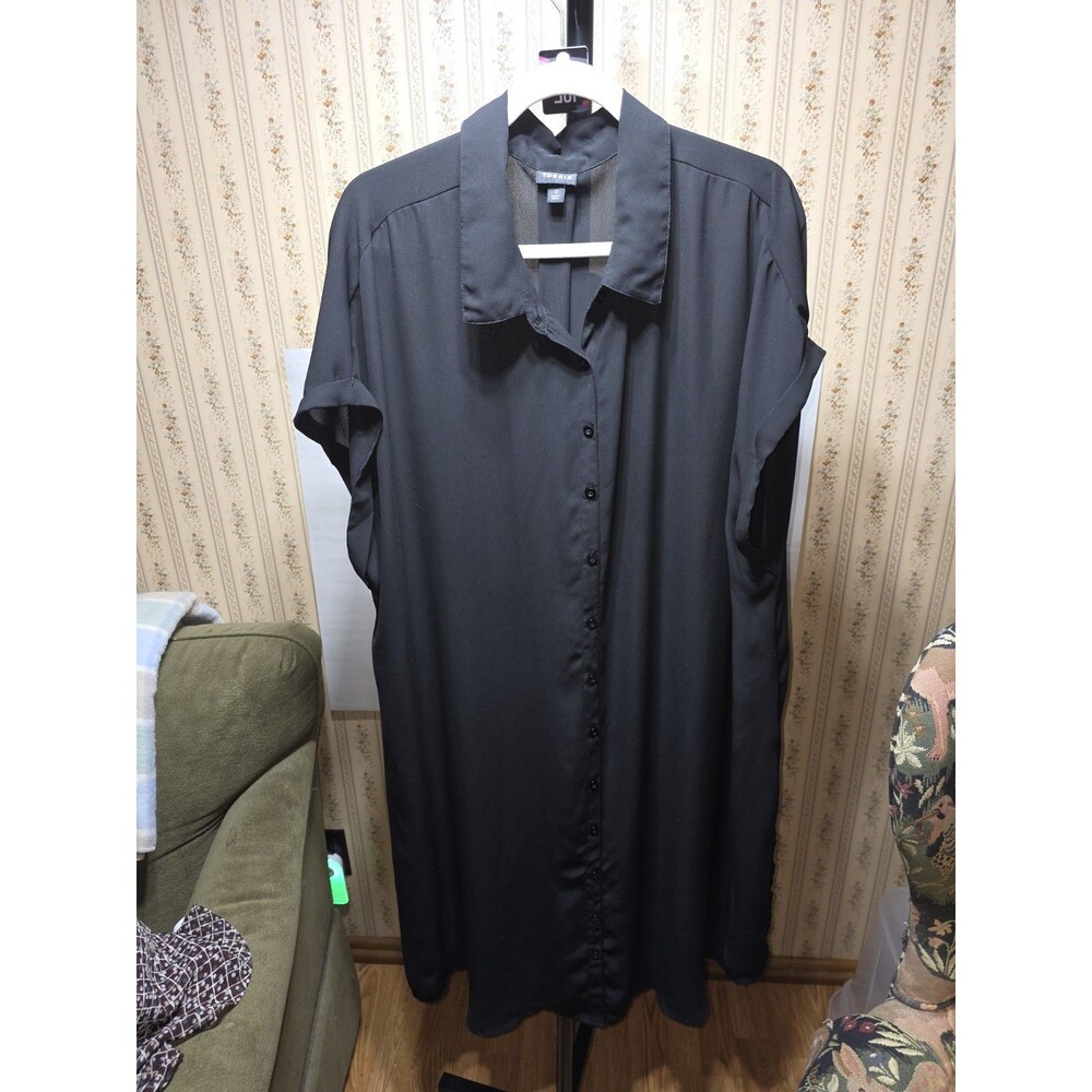 Torrid Womens Sz 3 Black Button Front Blouse Tunic Short Sleeve Dress Plus Size